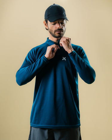 Long Sleeve Half Zip Top in Petrol Blue