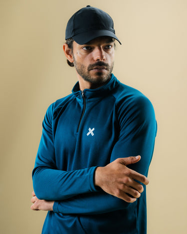 Long Sleeve Half Zip Top in Petrol Blue